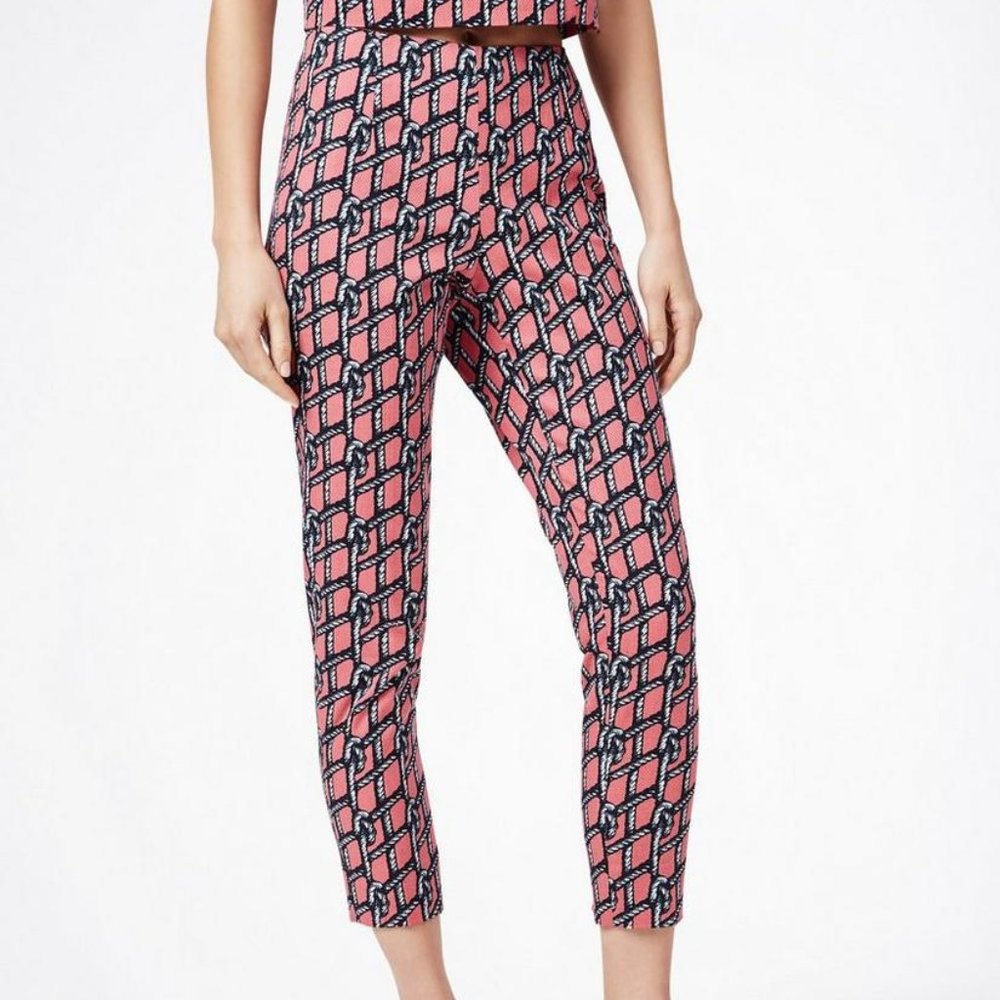 Bright Pink Rope-Print Stretch-Cotton Pique Cropped Pants